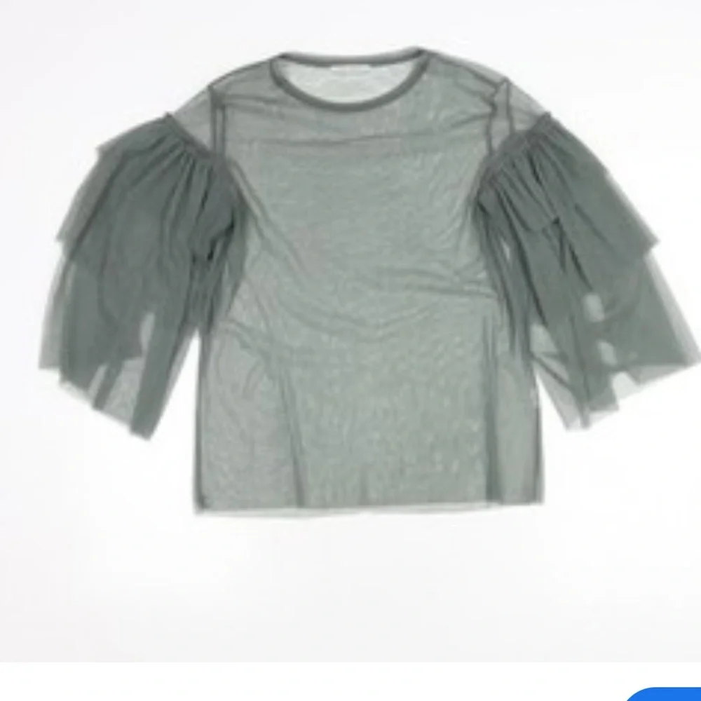 Zara Blouse Top Sheer Dark Green M